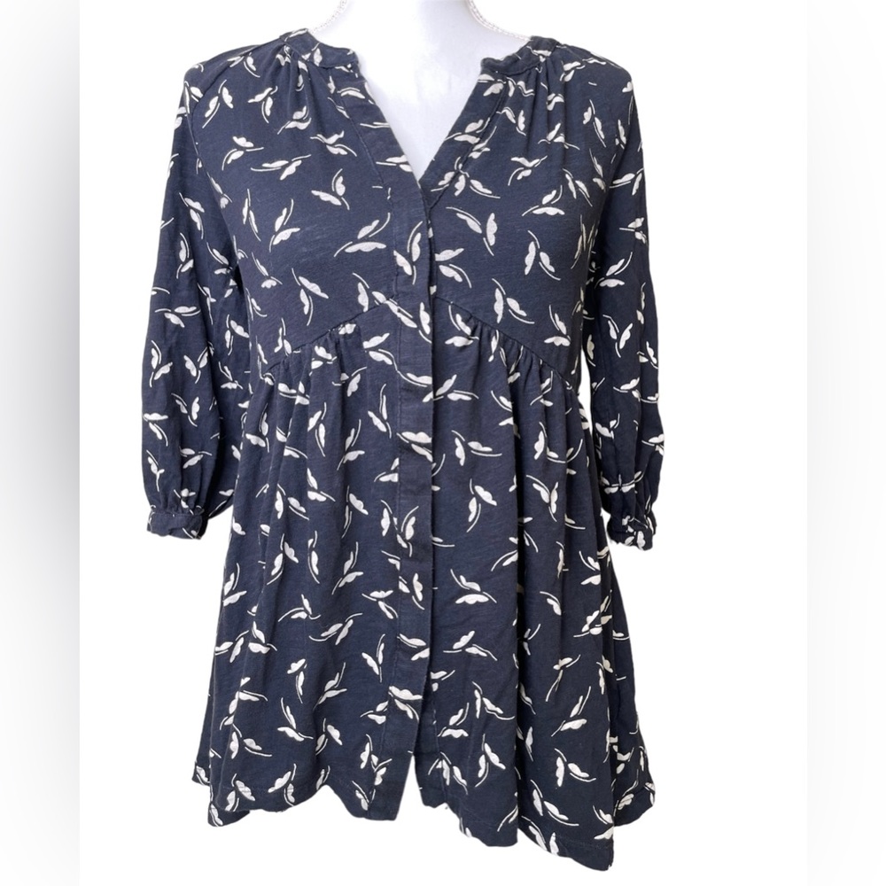 MAEVE/ANTHROPOLOGIE: Winona Babydoll Tunic Top/Shirt, Black/Cream, Size XS